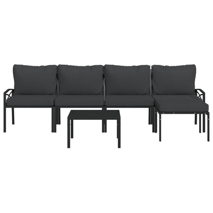 Loungegrupp 6 delar mörkgrå dynor stål