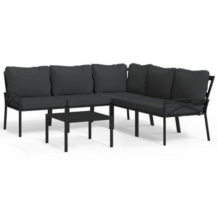 Loungegrupp 6 delar mörkgrå dynor stål