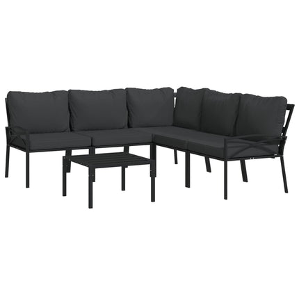 Loungegrupp 6 delar mörkgrå dynor stål