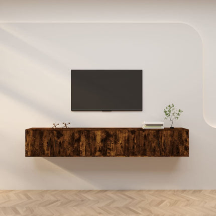 Väggmonterade tv-skåp 3 st rökfärgad ek 80x34,5x40 cm