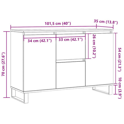 Skänk sonoma-ek 101,5x35x70 cm konstruerat trä
