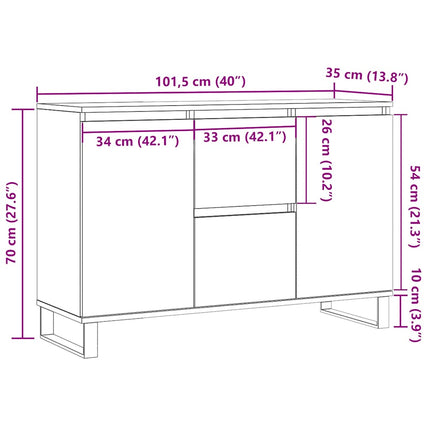 Skänk rökfärgad ek 101,5x35x70 cm konstruerat trä