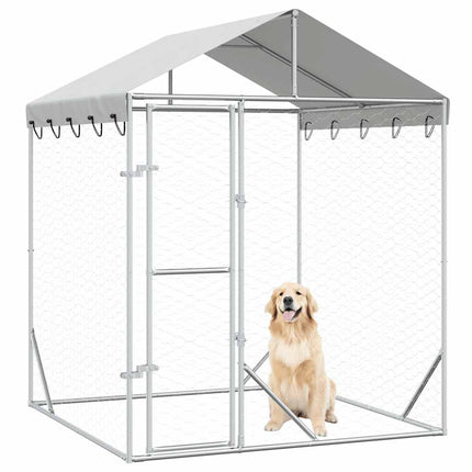 Hundgård med tak silver 2x2x2,5 m galvaniserat stål