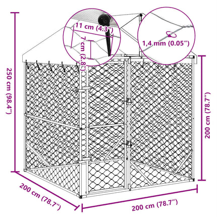 Hundgård med tak silver 2x2x2,5 m galvaniserat stål