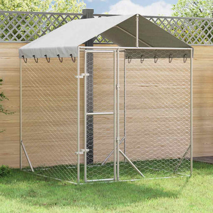 Hundgård med tak silver 2x2x2,5 m galvaniserat stål