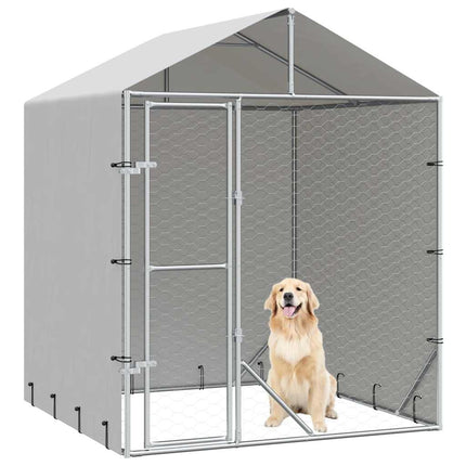Hundgård med tak silver 2x2x2,5 m galvaniserat stål