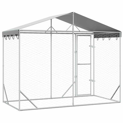 Hundgård med tak silver 3x1,5x2,5 m galvaniserat stål