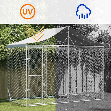 Hundgård med tak silver 3x1,5x2,5 m galvaniserat stål