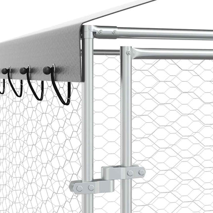 Hundgård med tak silver 3x1,5x2,5 m galvaniserat stål