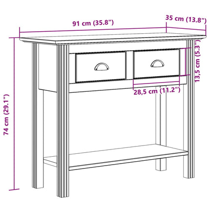 Konsolbord BODO brun 91x35x74 cm massiv furu