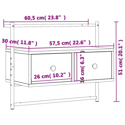 Väggmonterad tv-bänk sonoma-ek 60,5x30x51 cm konstruerat trä