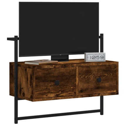 Väggmonterad tv-bänk rökfärgad ek 60,5x30x51 cm konstruerat trä