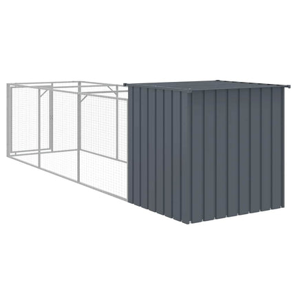 Hundkoja med gård antracit 110x405x110 cm galvaniserat stål