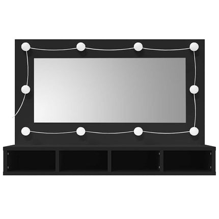 Spegelskåp med LED svart 90x31,5x62 cm