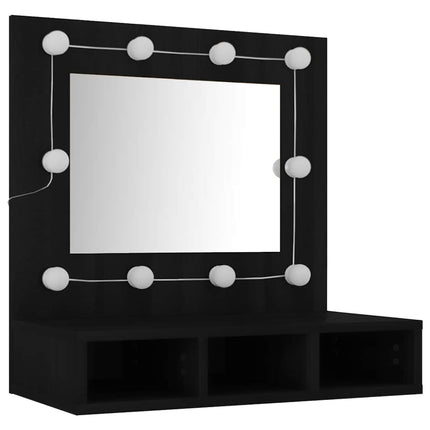 Spegelskåp med LED svart 60x31,5x62 cm