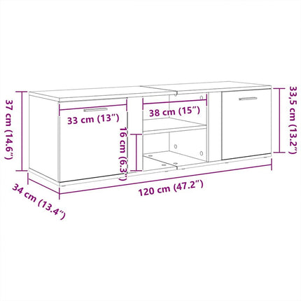 Tv-bänk rökfärgad ek 120x34x37 cm konstruerat trä