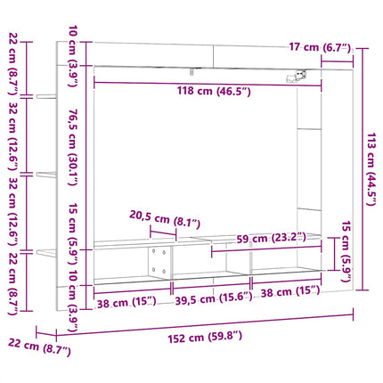 Tv-hylla rökfärgad ek 152x22x113 cm konstruerat trä