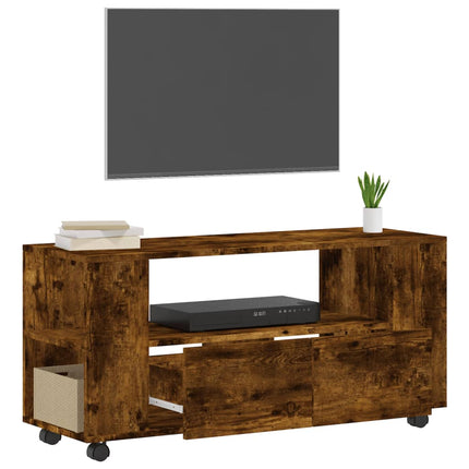 Tv-bänk rökfärgad ek 102x34,5x43 cm konstruerat trä