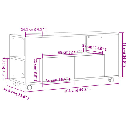 Tv-bänk rökfärgad ek 102x34,5x43 cm konstruerat trä