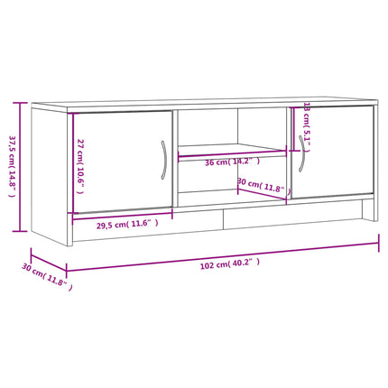 Tv-bänk sonoma ek 102x30x37,5 cm konstruerat trä