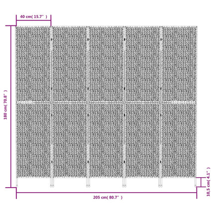 Rumsavdelare 5 paneler brun 205x180 cm vattenhyacint