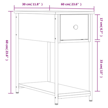 Sängbord svart 30x60x60 cm konstruerat trä