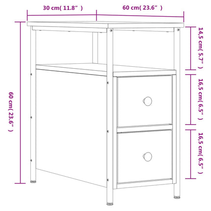 Sängbord sonoma-ek 30x60x60 cm konstruerat trä