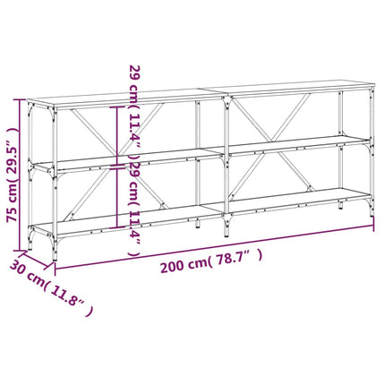 Konsolbord sonoma-ek 200x30x75 cm konstruerat trä och järn