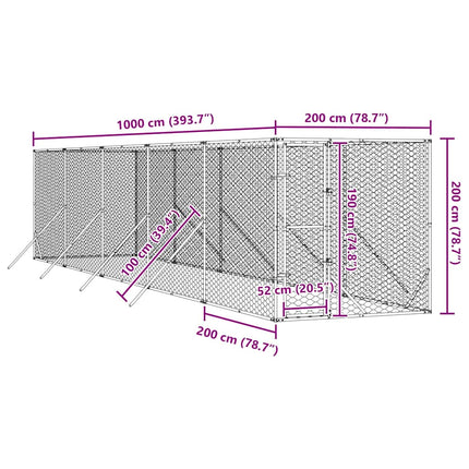 Hundgård för utomhusbruk silver 2x10x2 m galvaniserat stål