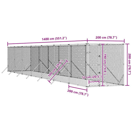 Hundgård för utomhusbruk silver 2x14x2 m galvaniserat stål