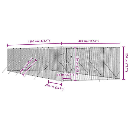 Hundgård för utomhusbruk silver 4x12x2 m galvaniserat stål