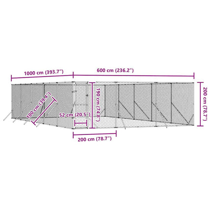 Hundgård för utomhusbruk silver 6x10x2 m galvaniserat stål