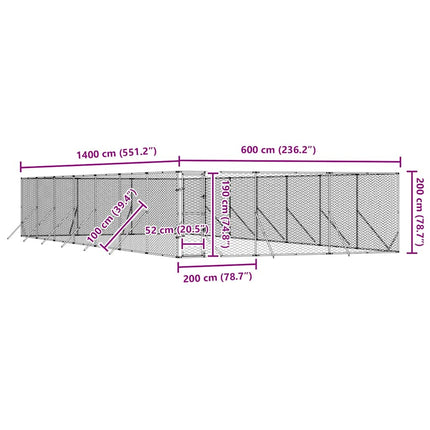 Hundgård för utomhusbruk silver 6x14x2 m galvaniserat stål