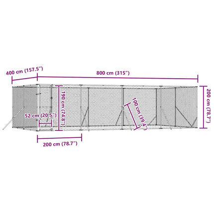 Hundgård för utomhusbruk silver 8x4x2 m galvaniserat stål