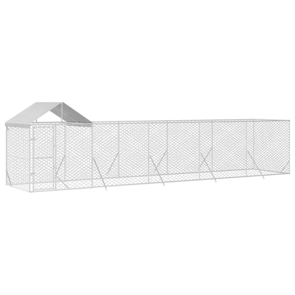 Hundgård med tak silver10x2x2,5 m galvaniserat stål