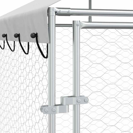 Hundgård med tak silver 14x2x2,5 m galvaniserat stål