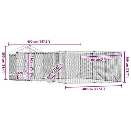 Hundgård med tak silver 6x6x2,5 m galvaniserat stål
