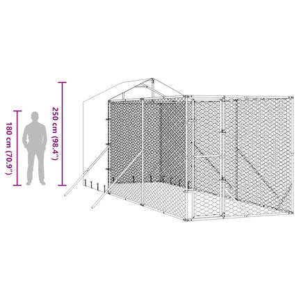 Hundgård med tak silver 2x6x2,5 m galvaniserat stål