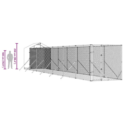 Hundgård med tak silver 2x14x2,5 m galvaniserat stål