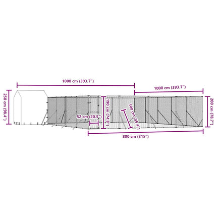 Hundgård med tak silver 10x10x2,5 m galvaniserat stål