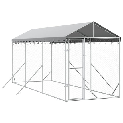 Hundgård med tak silver 2x6x2,5 m galvaniserat stål