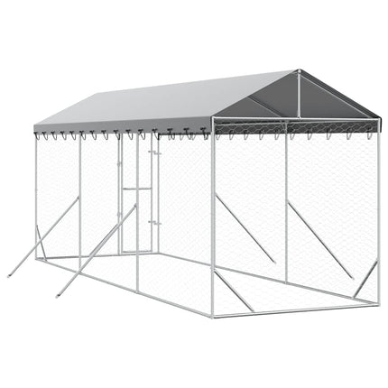Hundgård med tak silver 2x6x2,5 m galvaniserat stål