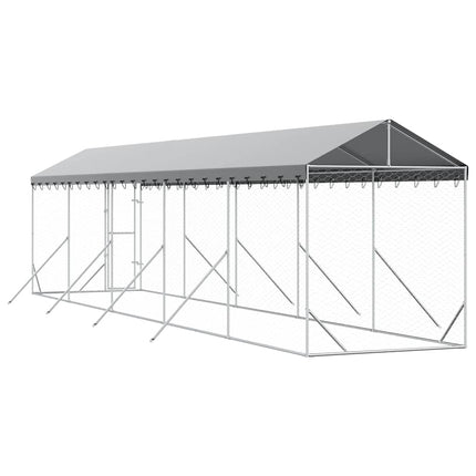 Hundgård med tak silver 2x10x2,5 m galvaniserat stål
