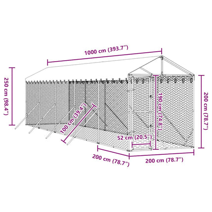 Hundgård med tak silver 2x10x2,5 m galvaniserat stål