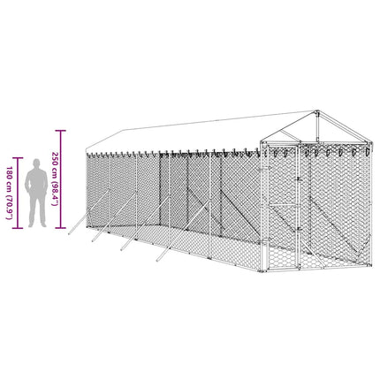 Hundgård med tak silver 2x10x2,5 m galvaniserat stål