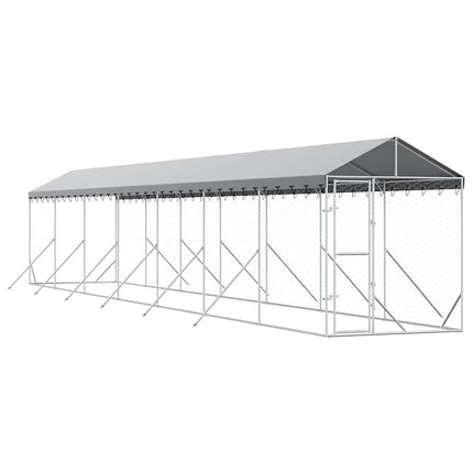 Hundgård med tak silver 2x14x2,5 m galvaniserat stål