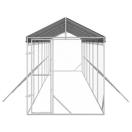 Hundgård med tak silver 2x14x2,5 m galvaniserat stål