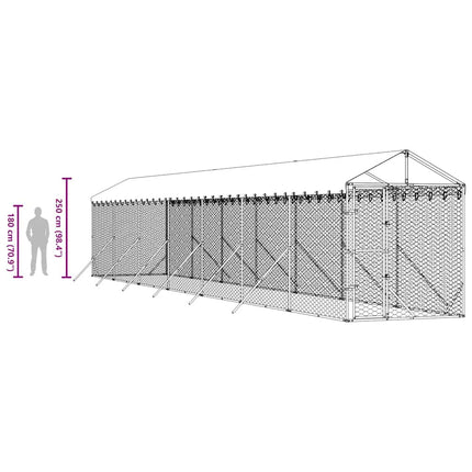 Hundgård med tak silver 2x14x2,5 m galvaniserat stål