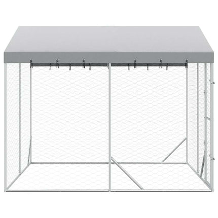 Hundgård med tak silver3x3x2,5 m galvaniserat stål