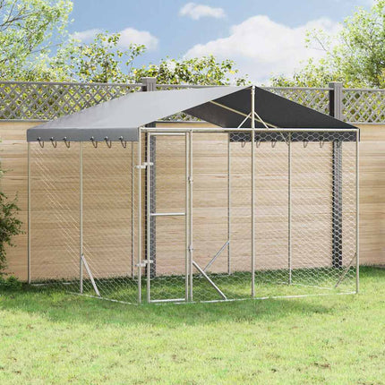 Hundgård med tak silver3x3x2,5 m galvaniserat stål